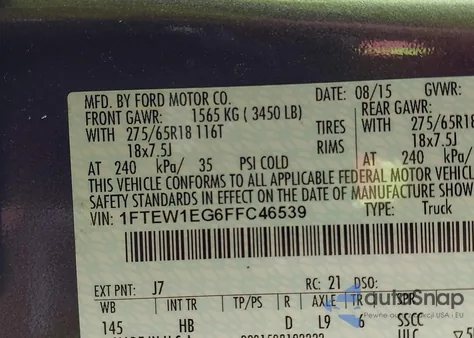 2015 Ford F-150 King Ranch/Lariat/Platinum/Xl/Xlt from USA, damaged, VIN 1FTEW1EG6FFC46539